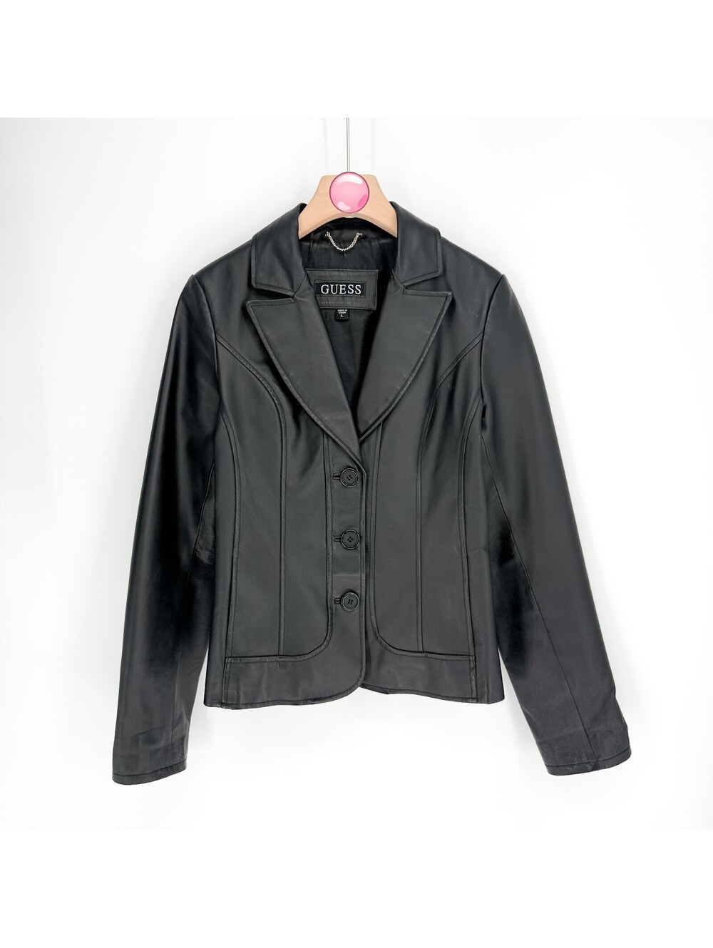 Vintage GUESS Genuine Leather Blazer Jacket Black Button Front Women’s Large